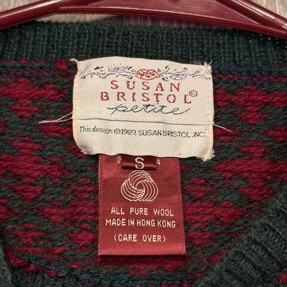 Vintage Susan Bristol Wool Sweater Womens Small Lion Crest Fair Isle 80s Preppy - Picture 6 of 11